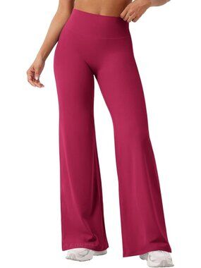 Women's Ruby Red No Front Seam Straight High Waist Imported Yoga Leggings
